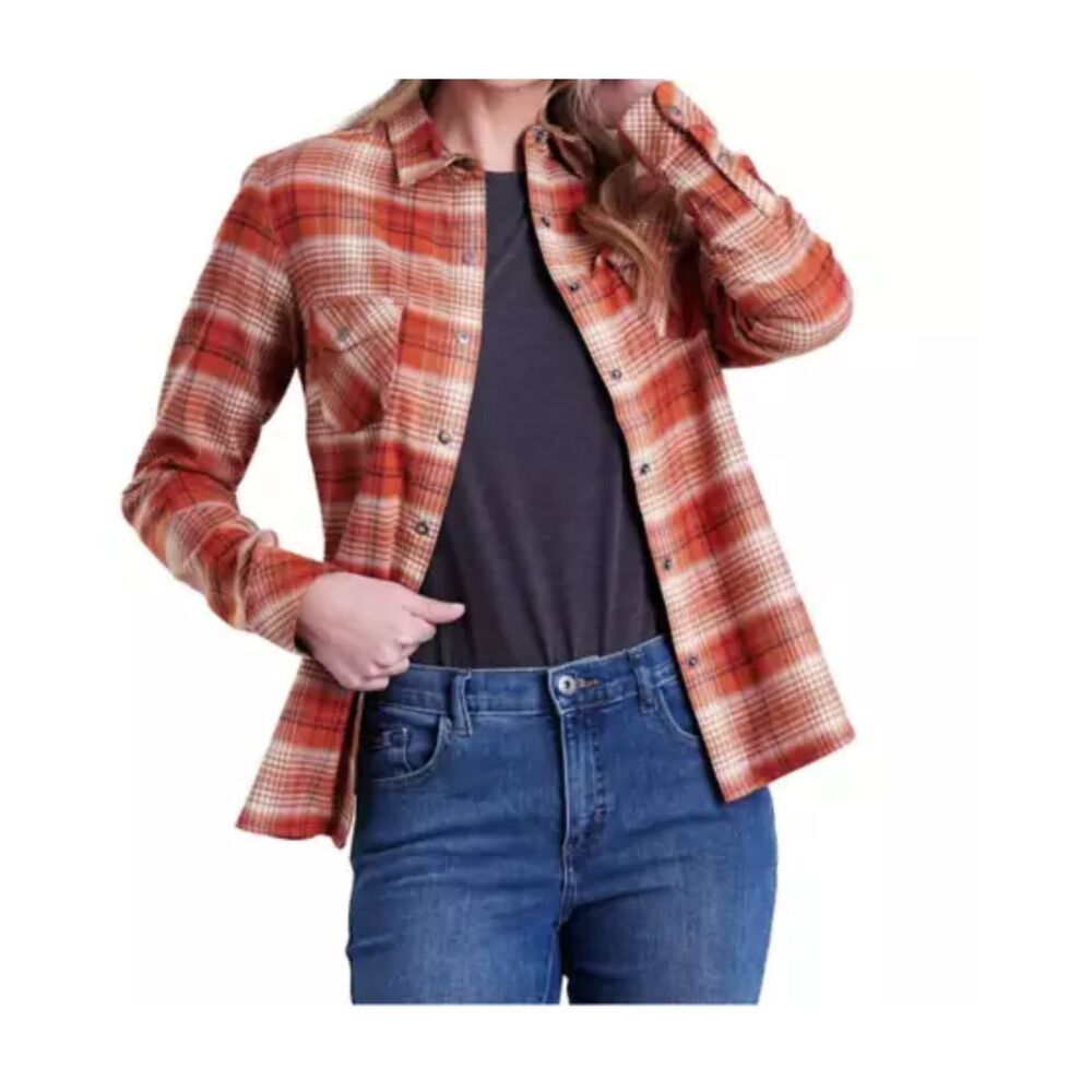 Kuhl Tess Flannel Shirt Tess Women's Long Sleeve Button Up Size L NWT